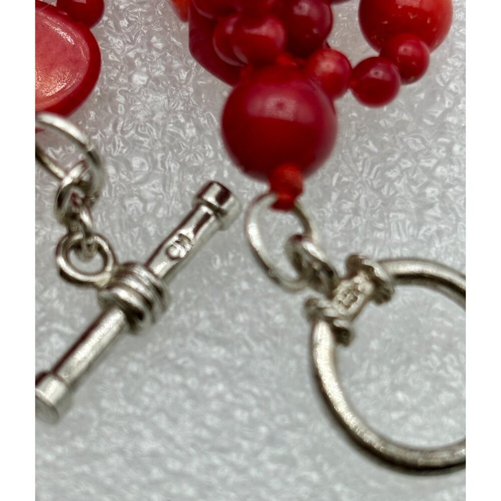 Vtg. Red Coral Necklace-925 Clasp 5 Strand Multi Shape and Size - Picture 5 of 6